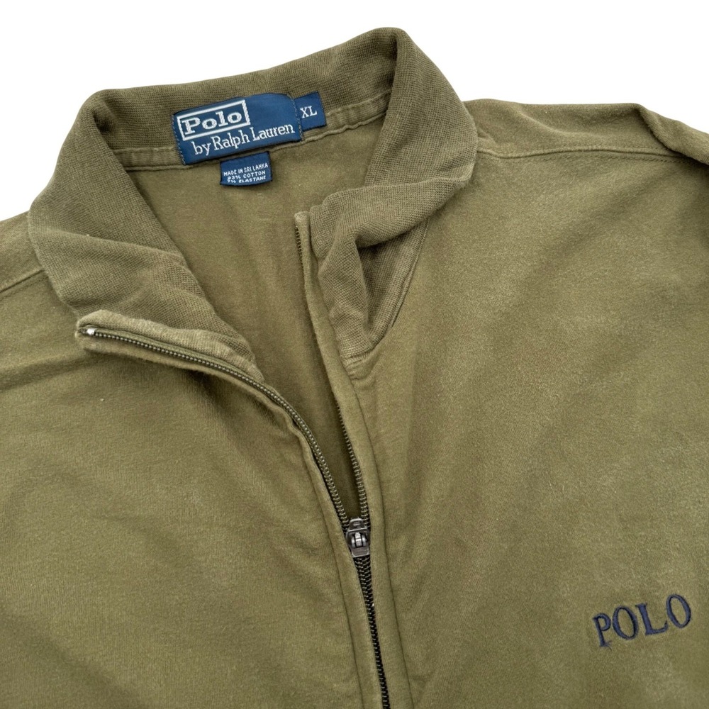 Polo Ralph Lauren Men's XL Full Zip Jacket Olive Green Solid Cotton Blend‎
